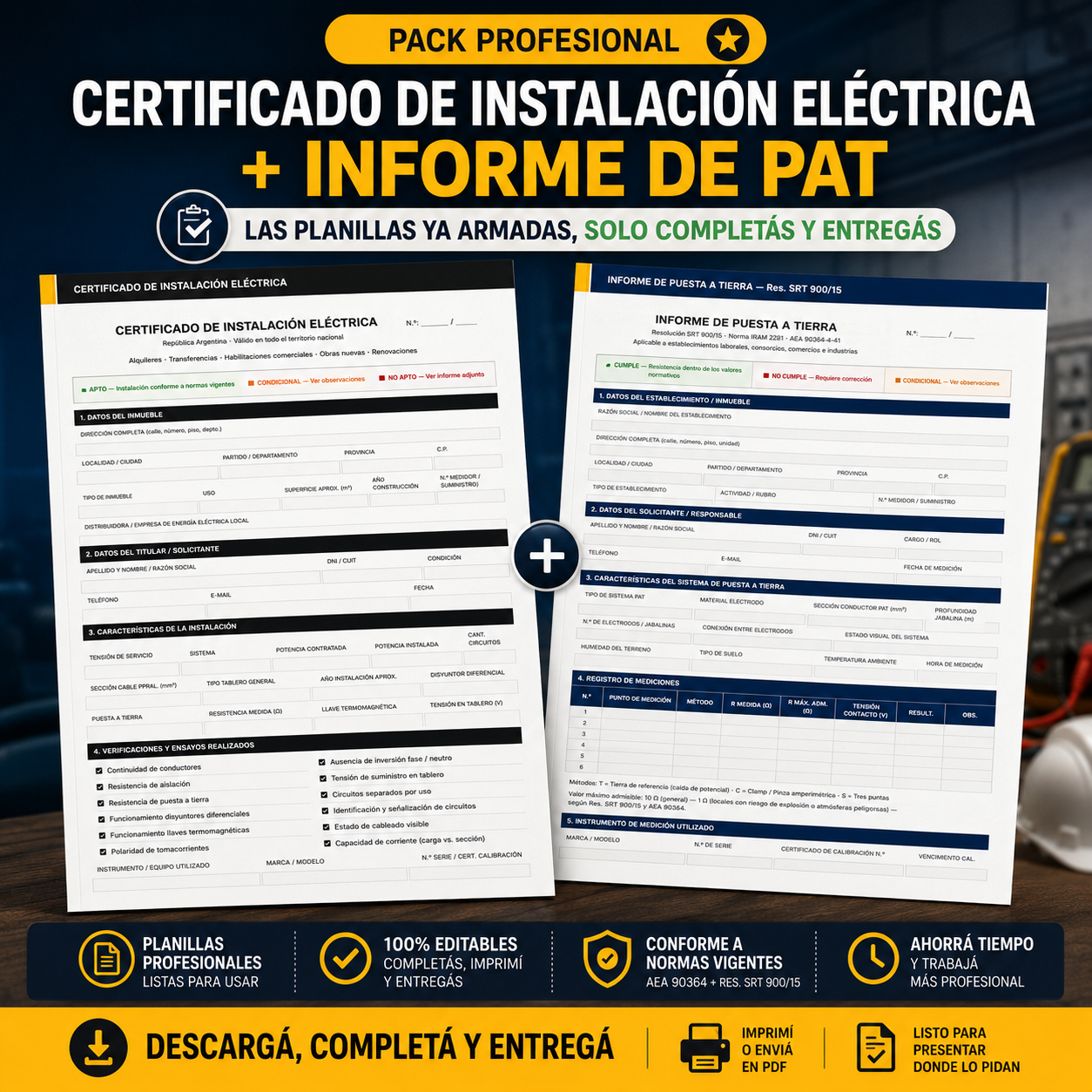 Plantillas Imprimibles de Certificado de Instalación Eléctrica e Informe de Puesta a Tierra